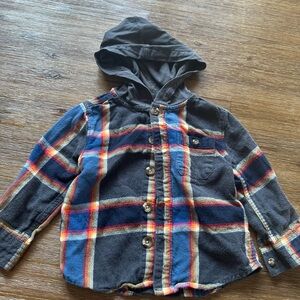 4/20$ Gymboree Baby Plaid Hooded Button Down Flannel Shirt size 18-24 months